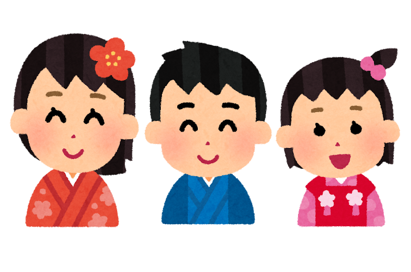 7さい5さい3さいの子どもたちのイラスト