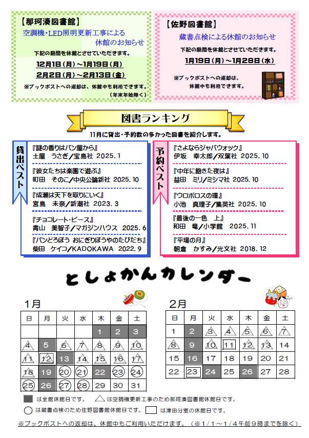 令和8年1月号としょかんだより第4面