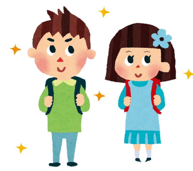 ランドセルを背負った男の子と女の子のイラスト ランドセルを背負った男の子と女の子のイラスト