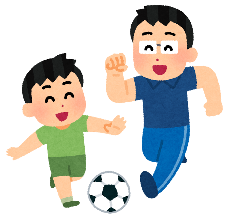 サッカーをする親子のイラスト