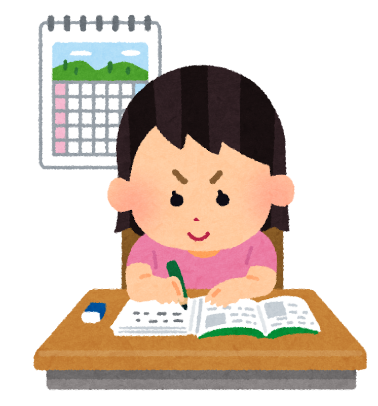 宿題をしている女の子のイラスト