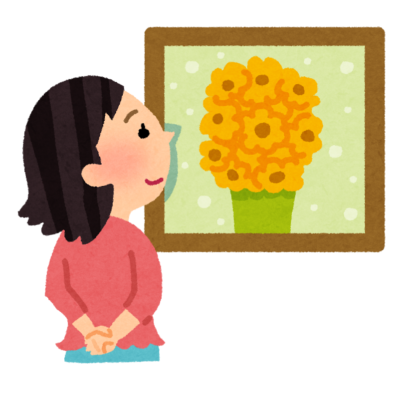 絵を鑑賞する女の人のイラスト 絵を鑑賞する女の人のイラスト