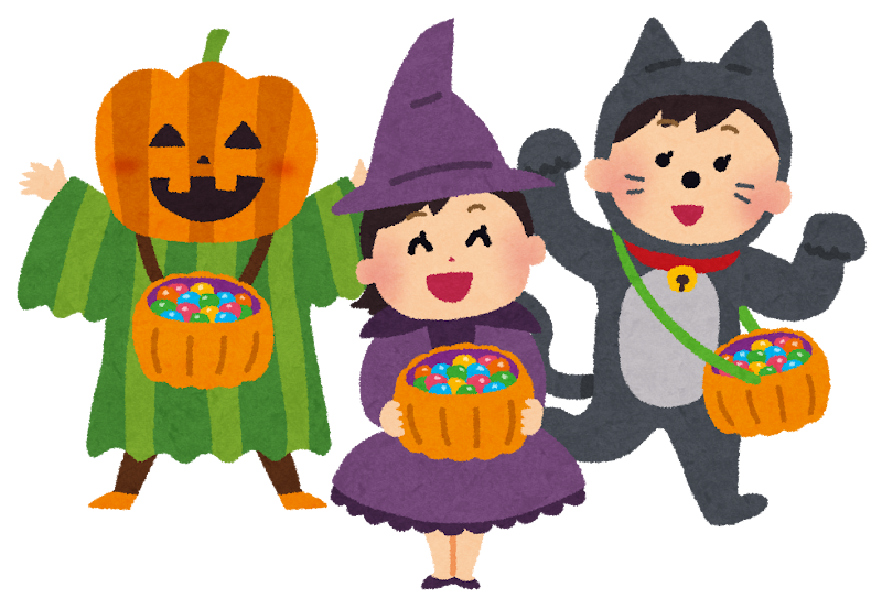 トリックオアトリート!とキャンディをもらっているイラスト トリックオアトリート!とキャンディをもらっているイラスト